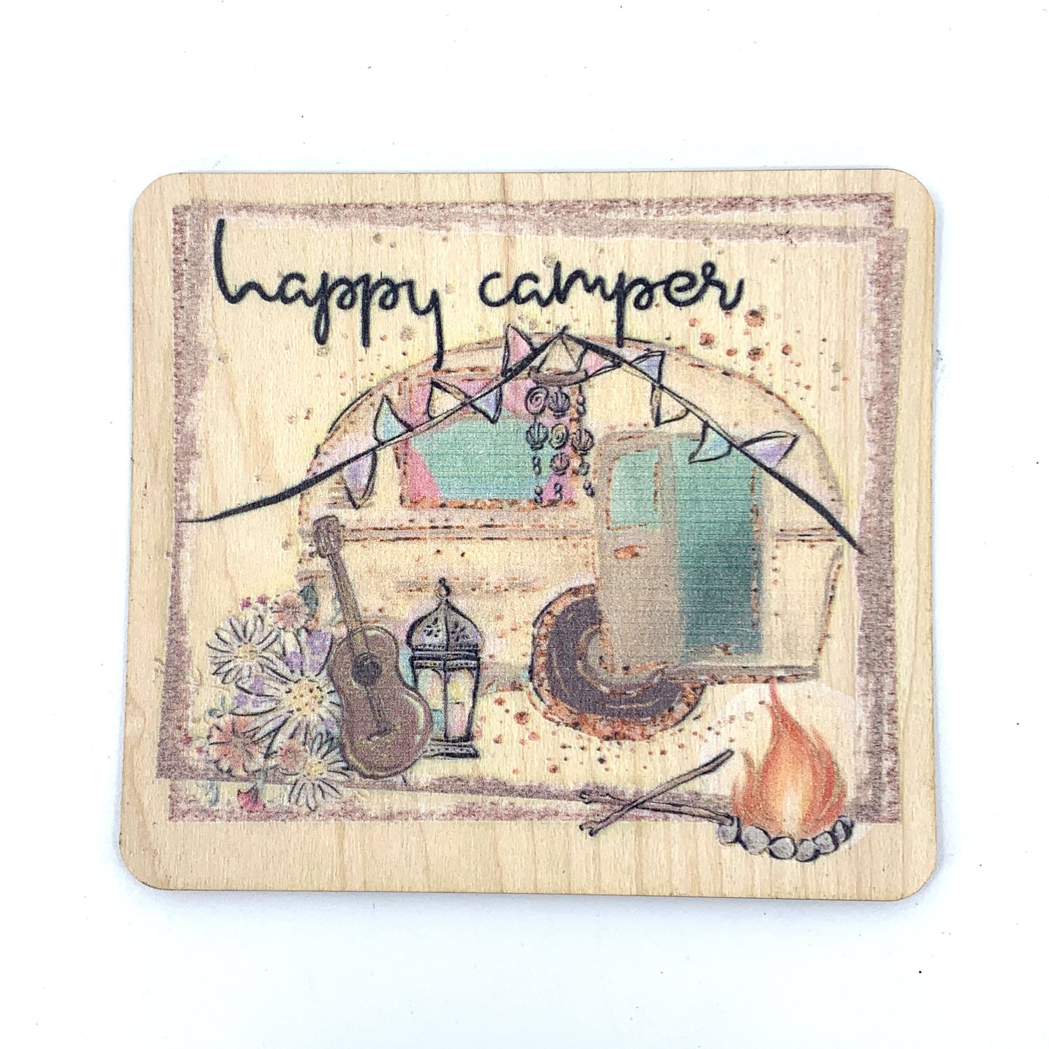 Wood Happy Camper Sticker Decal
