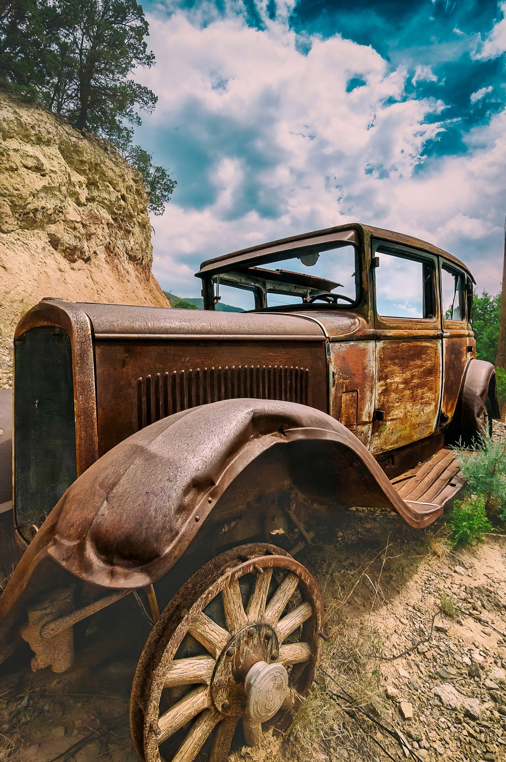 A Vintage Ford Model A in New Mexico near Cloudcroft New Mexico