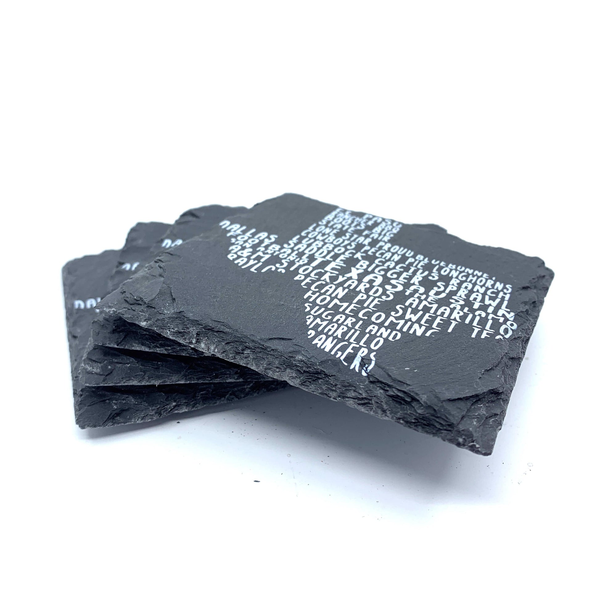 Wimberley Puzzle Company Coasters Texas Word Art Black Slate Coaster Set