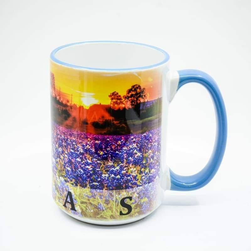 Bluebonnet Sunset Coffee Mug - 15 oz. Ceramic Coffee Cup | Wimberley Puzzle Company