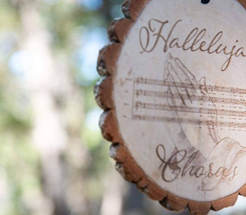 Wimberley Puzzle Company Ornament Hallelujah Chorus Sheet Music Rustic Live Edge Wood Slice Christmas Ornament
