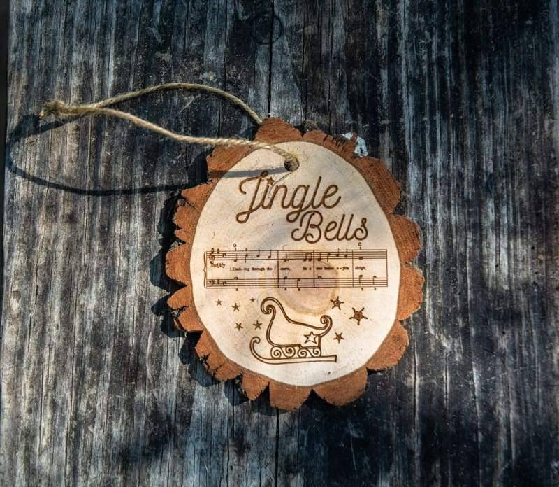 Wimberley Puzzle Company Ornament Jingle Bells Sheet Music Rustic Live Edge Wood Slice Christmas Ornament