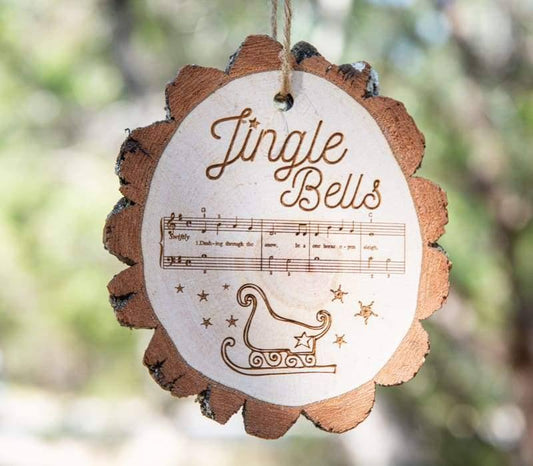Wimberley Puzzle Company Ornament Jingle Bells Sheet Music Rustic Live Edge Wood Slice Christmas Ornament