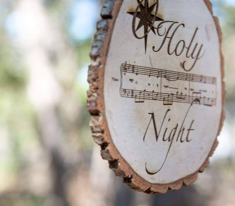 Wimberley Puzzle Company Ornament O Holy Night Sheet Music Rustic Live Edge Wood Slice Christmas Ornament