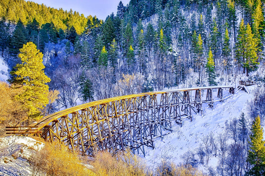 Wimberley Puzzle Company Posters, Prints, & Visual Artwork Cloudcroft Train Trestle in Winter, New Mexico Wooden Print Wall Art