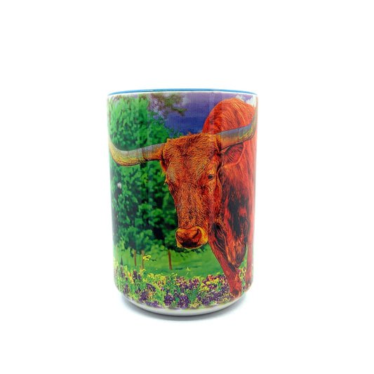 Wimberley Puzzle Company Texas Longhorn & Bluebonnets Coffee Mug