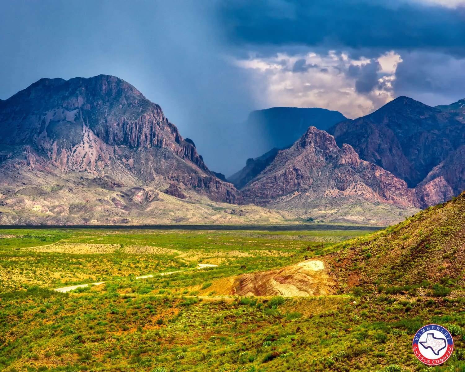 A wooden national parks puzzle featuring a beautiful thunderstorm, the desert, and mountains of Big Bend National Park