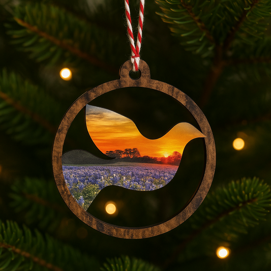 Bluebonnet Sunset Dove of Peace | StoryTidings Texas Christmas Ornament Ornament