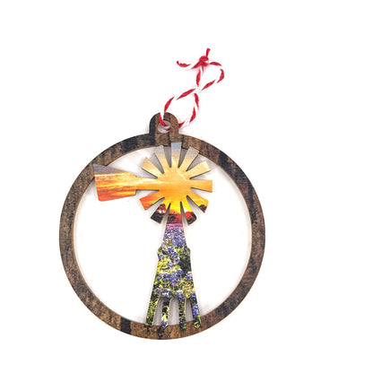 Texas Windmill Bluebonnet Sunset | StoryTidings Texas Christmas Ornament Ornament