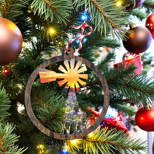 Texas Windmill Bluebonnet Sunset | StoryTidings Texas Christmas Ornament Ornament
