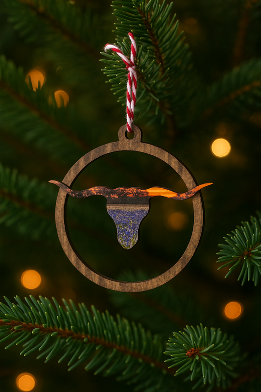 Texas Longhorn Bluebonnet Sunset Ornament | StoryTidings Texas Christmas Ornament Ornament