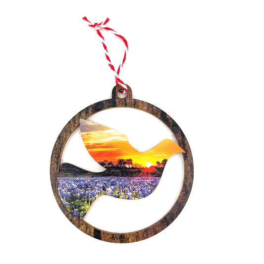 Bluebonnet Sunset Dove of Peace | StoryTidings Texas Christmas Ornament Ornament