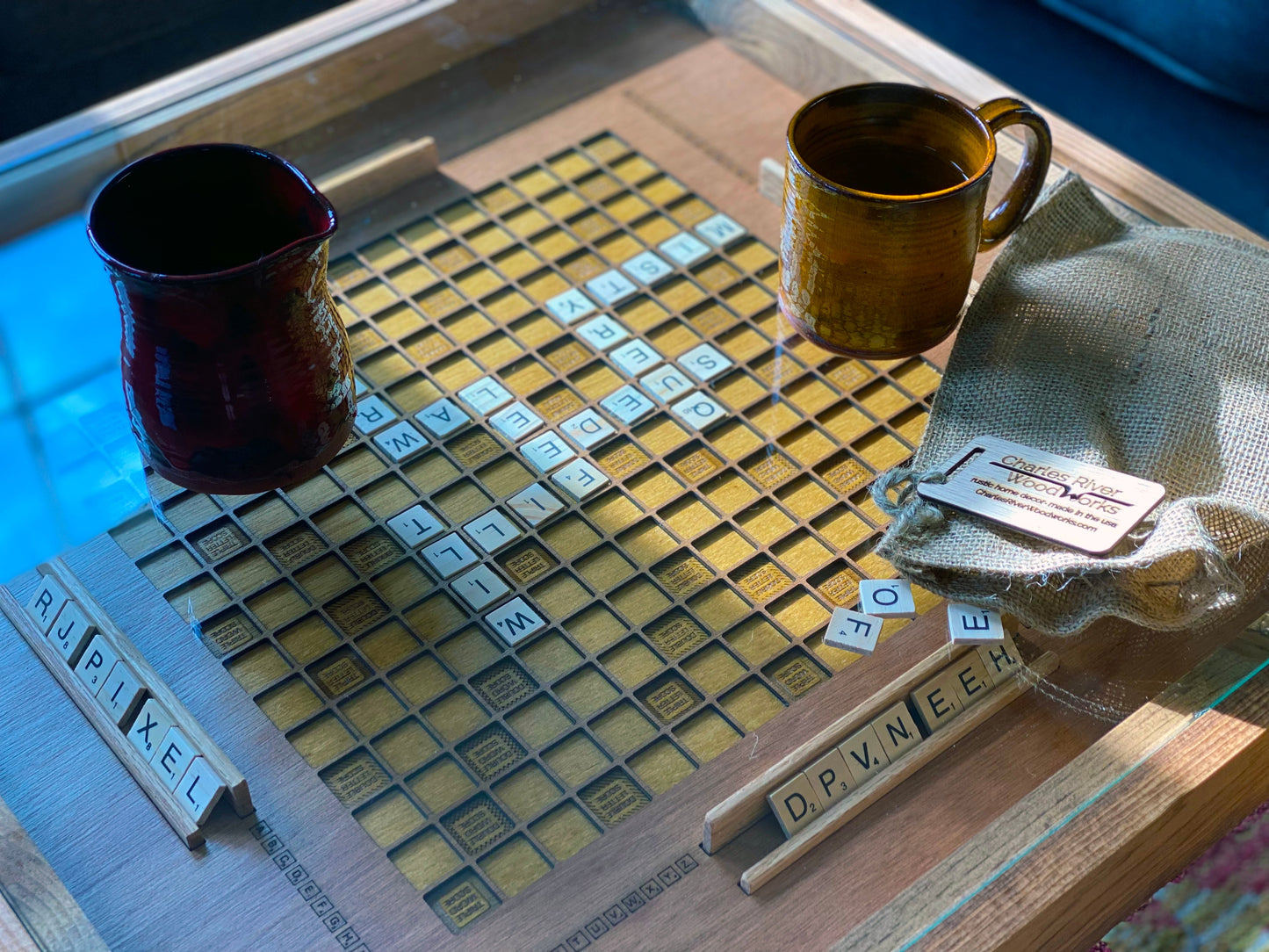 Rustic Scrabble Coffee Table with removable top - letter tiles included