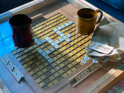 Rustic Scrabble Coffee Table with removable top - letter tiles included
