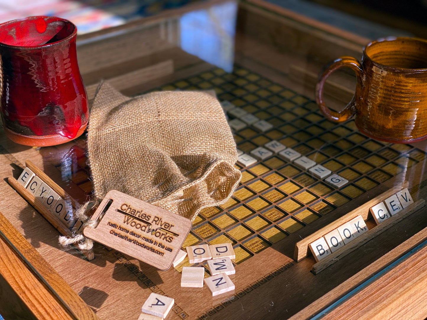 Rustic Scrabble Coffee Table with removable top - letter tiles included