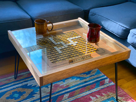 Rustic Scrabble Coffee Table with removable top - letter tiles included
