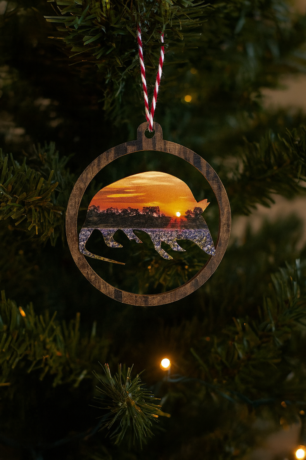 Armadillo Sunset Ornament | StoryTidings Wooden Texas Christmas Ornament