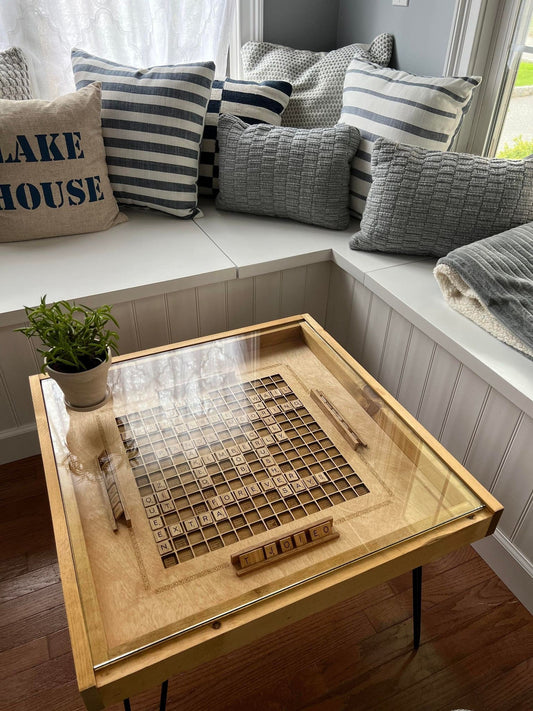 Rustic Scrabble Coffee Table with removable top - letter tiles included
