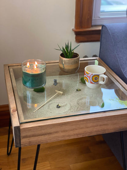 Rustic Display Table with removable glass top - 100% Made in the USA