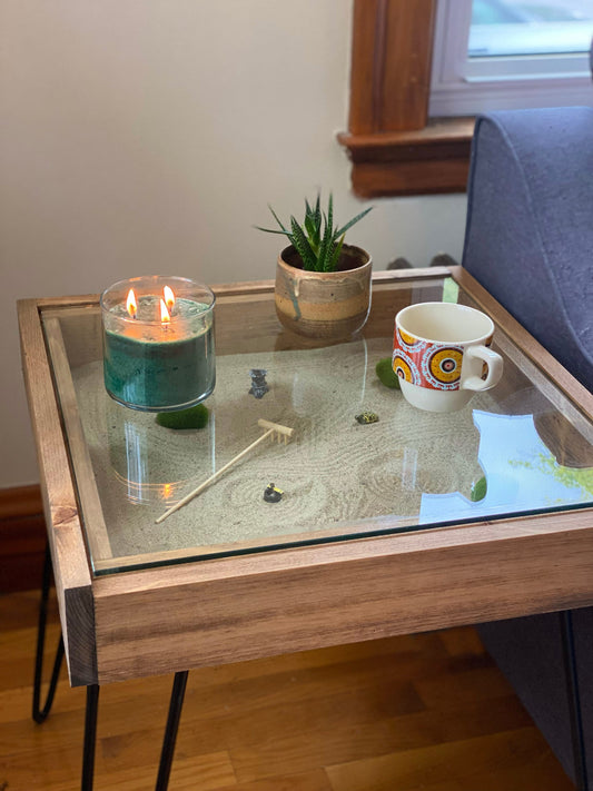 Rustic Display Table with removable glass top - 100% Made in the USA