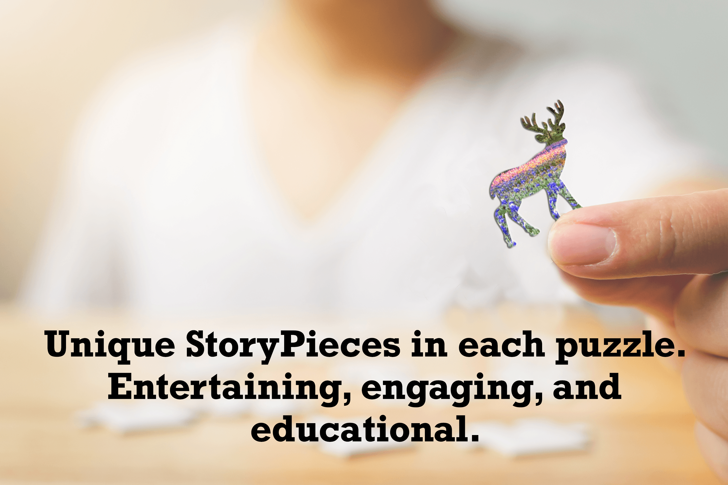 Whimsical storypiece in wooden puzzle that resembles various characters by its silhouette