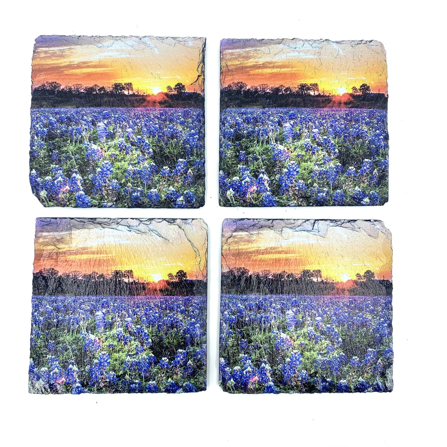 Bluebonnet Sunset, Black Slate Coaster Set of 4