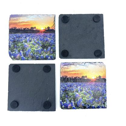 Bluebonnet Sunset, Black Slate Coaster Set of 4