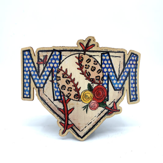 Baseball Mom with Leopard Ball Wood Sticker