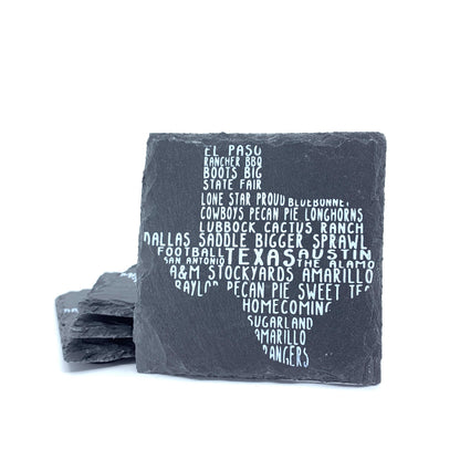 Wimberley Puzzle Company Coasters Texas Word Art Black Slate Coaster Set