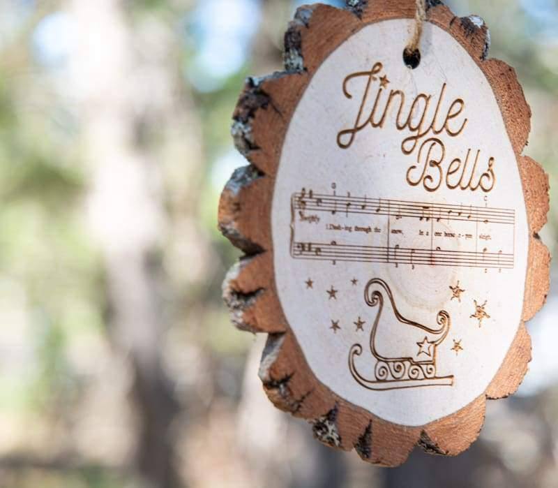 Wimberley Puzzle Company Ornament Jingle Bells Sheet Music Rustic Live Edge Wood Slice Christmas Ornament