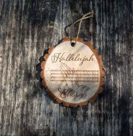 Wimberley Puzzle Company Ornament Sheet Music Ornament Package - Rustic Live Edge Wood Slice Christmas Ornament