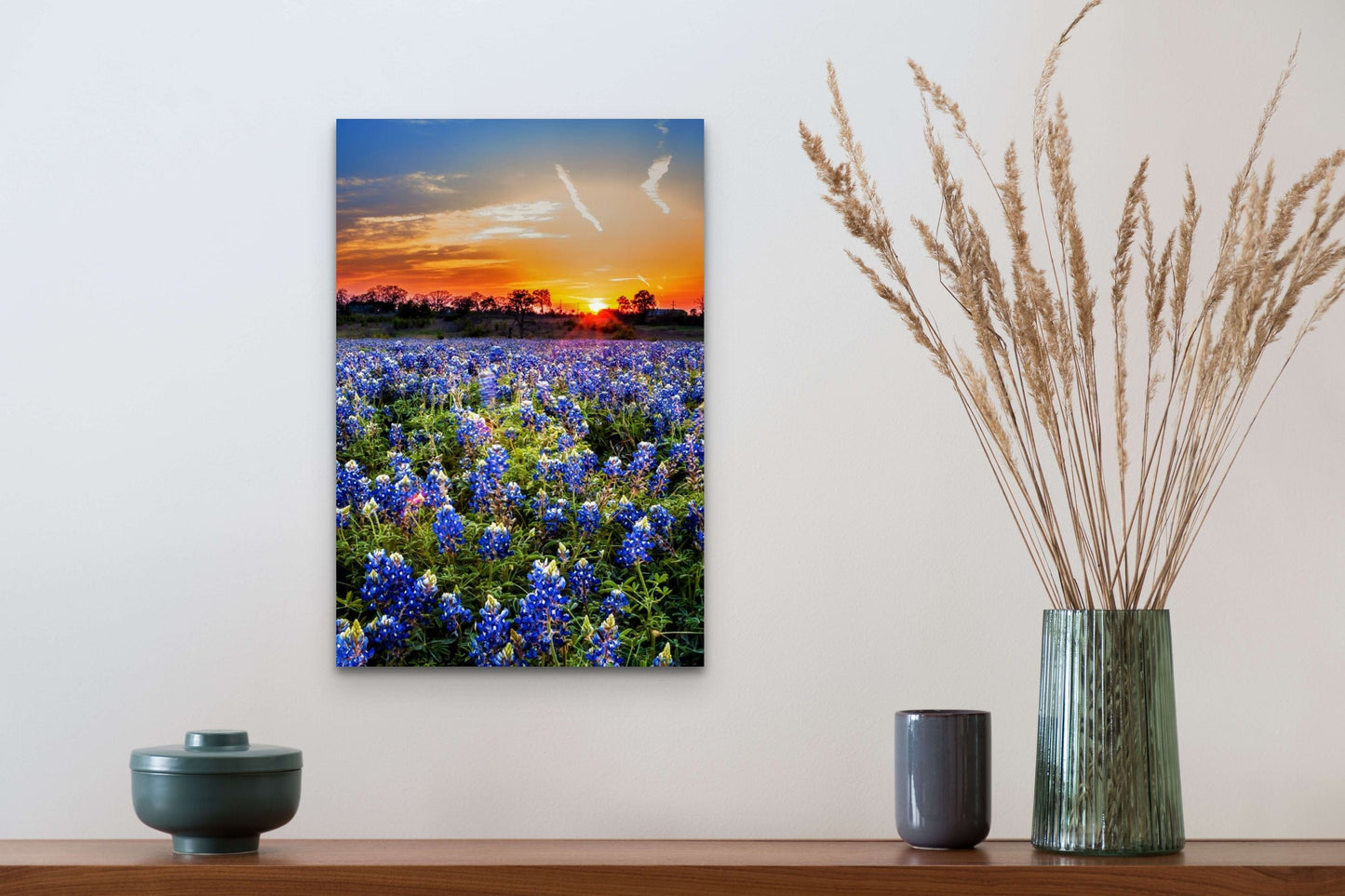 Wimberley Puzzle Company Posters, Prints, & Visual Artwork A Bluebonnet Sunset, Texas, Bluebonnets and Wildflowers Wood Art and Postcards