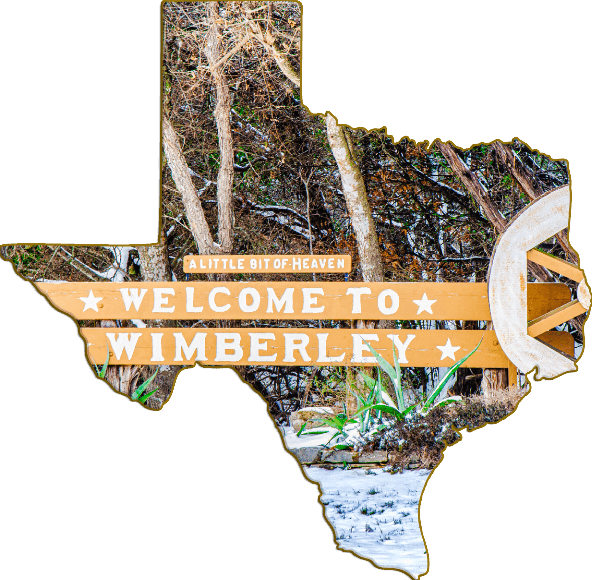 Wimberley Puzzle Company Refrigerator Magnets Welcome to Wimberley Sign | Texas-Shaped Magnet