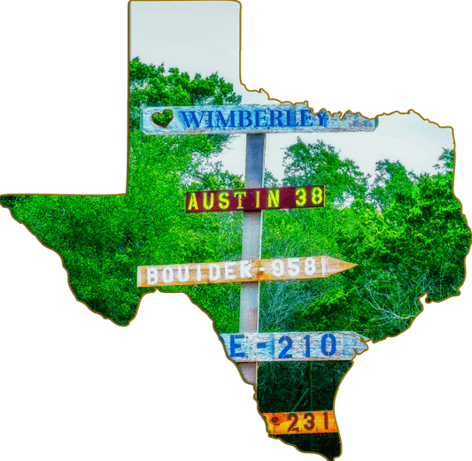 Wimberley Puzzle Company Refrigerator Magnets Wimberley Sign | Texas-Shaped Magnet